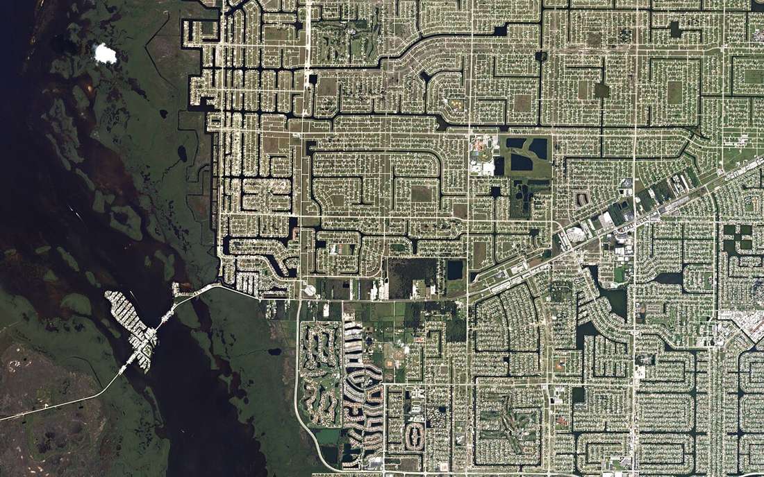 Aerial view of Cape Coral and its canal neighborhoods